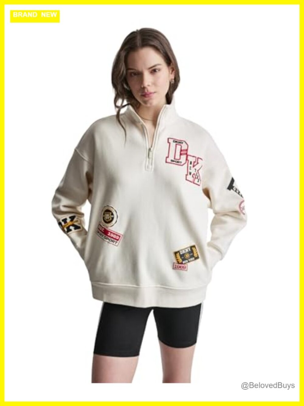 Oversized Quarter Zip Pullover Sweatshirt Letter Print Crew Neck
